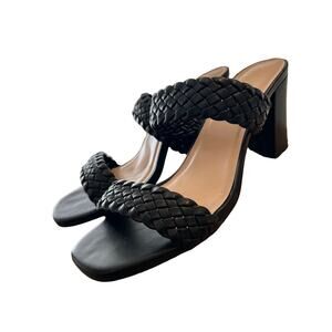 Levelle Women’s Aria Braided Two Strap Block Heel Sandals, Black, Size 10
